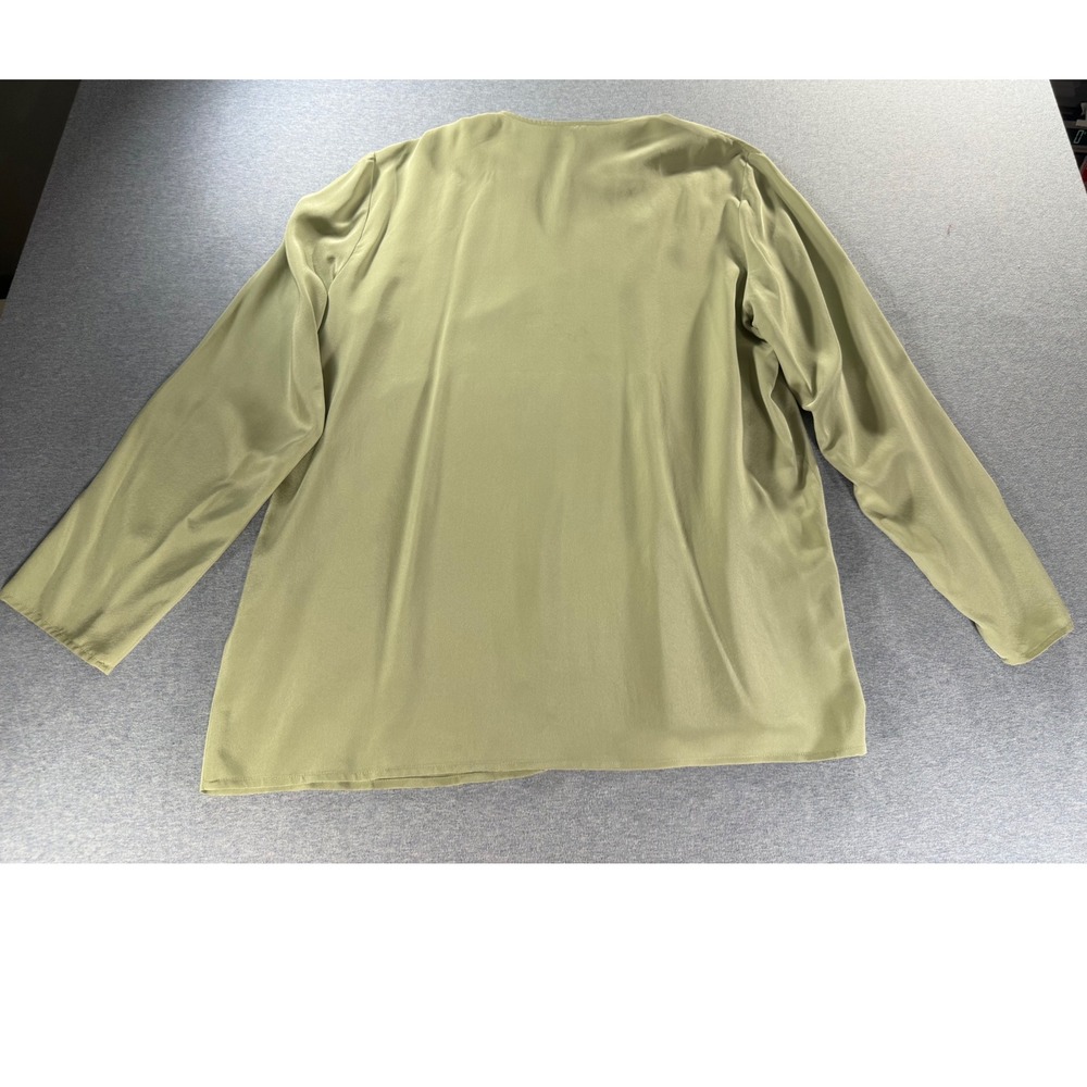Via Seta Collection Silk 2 Piece Set Cardigan Blouse Sage Green Floral 12 14 - Picture 2 of 12